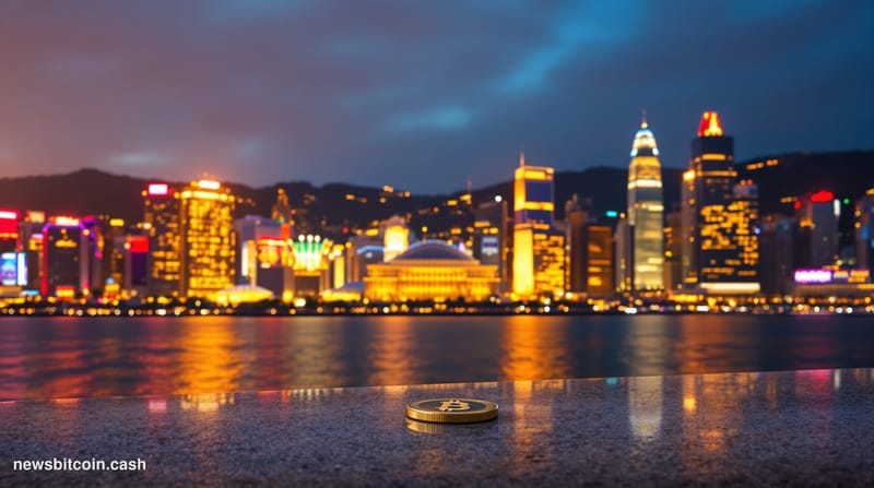 Cinematic photorealistic editorial photograph of Hong Kong's iconic Victoria Harbour skyline at dusk, shot from a low angle o