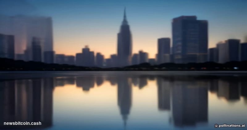 A cinematic photorealistic editorial photograph set in Seoul's Yeouido financial district at dusk, the iconic skyline of glas