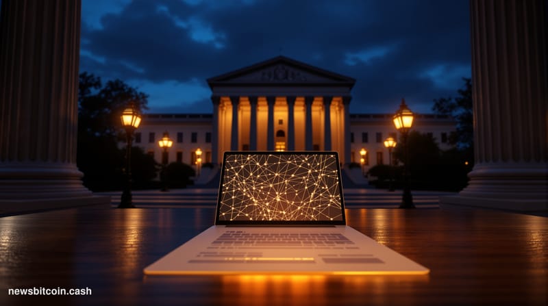 Cinematic photorealistic editorial photograph of the IRS headquarters building in Washington D.C. — the imposing neoclassical