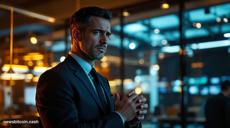 A cinematic photorealistic editorial photograph showing a darkened smartphone screen displaying a cryptocurrency wallet inter