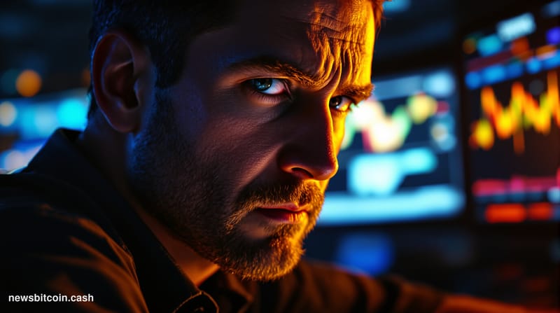 A dramatic cinematic photorealistic editorial photograph showing a massive electronic trading floor or financial district at 