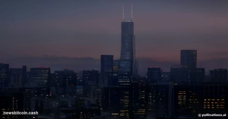 Cinematic photorealistic editorial photograph of the Tokyo financial district skyline at dusk, with the headquarters towers o
