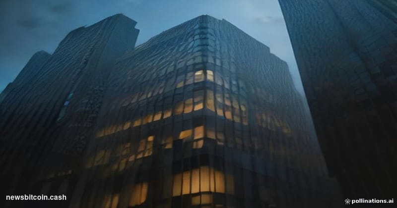 Cinematic photorealistic editorial photograph of J.P. Morgan's iconic Manhattan headquarters at 383 Madison Avenue, shot from