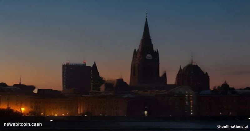 Cinematic photorealistic editorial photograph of the Riga, Latvia old town skyline at dusk, with the iconic Riga Cathedral an