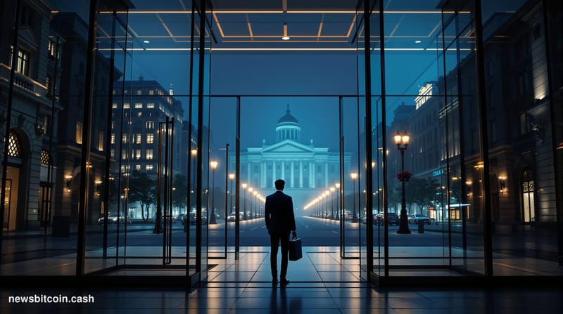 A cinematic photorealistic editorial photograph set in a grand European financial district — specifically Vienna's Ringstrass