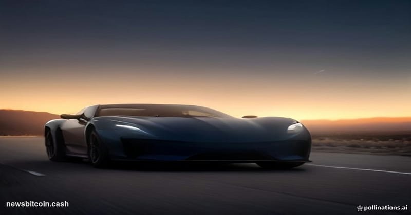 Cinematic photorealistic editorial photograph of a sleek, futuristic sports car hovering several feet above a Texas desert hi