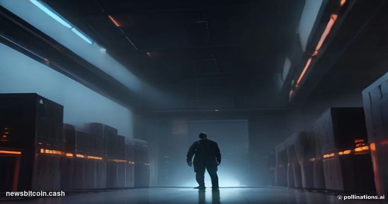 Cinematic photorealistic editorial photograph of a sleek, dimly lit AI research server facility interior, shot from a low ang