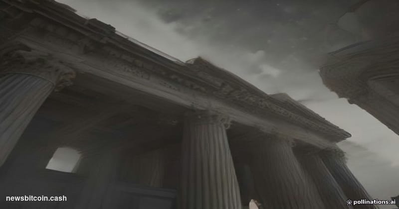 Cinematic photorealistic editorial photograph of the US Department of the Treasury building in Washington D.C., shot at dusk 