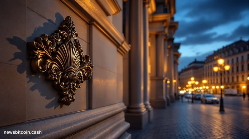 Cinematic photorealistic editorial photograph of the De Nederlandsche Bank's historic Amsterdam headquarters — a grand neocla