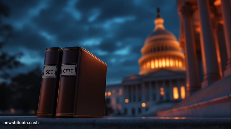A cinematic photorealistic editorial photograph of the United States Capitol building at dusk, shot from a low angle with a w