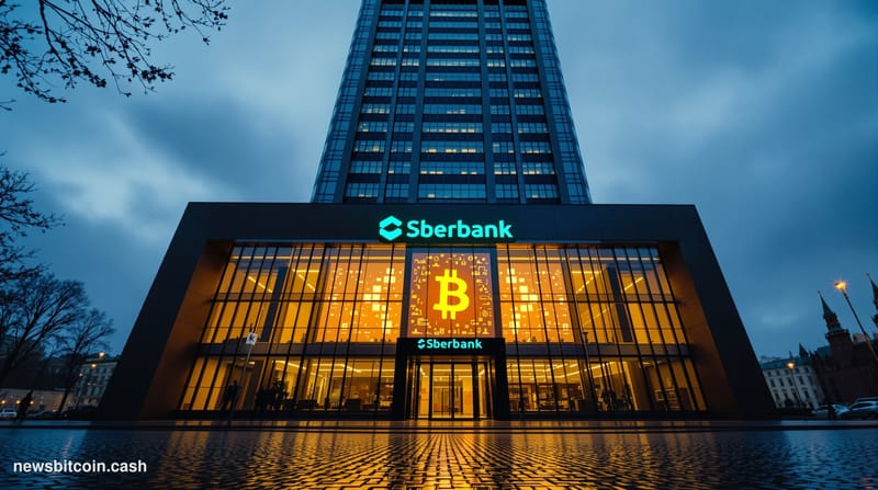 Cinematic photorealistic editorial photograph of Sberbank's Moscow headquarters building — a towering Soviet-era modernist fa