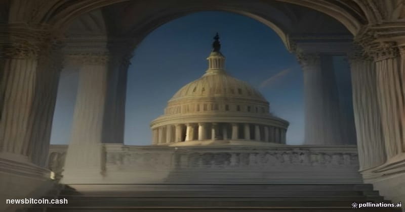 Cinematic photorealistic editorial photograph of the United States Capitol building at dusk, shot from a low angle looking up
