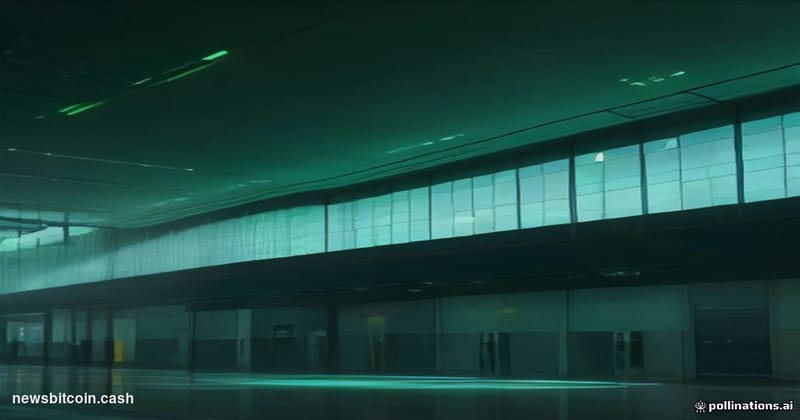 Cinematic photorealistic editorial photograph of a sleek modern bank operations center at 2AM, shot from a low angle looking 