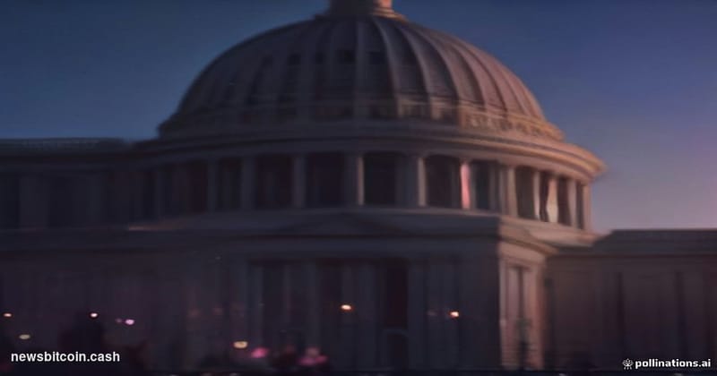 Cinematic photorealistic editorial photograph of a Washington D.C. Capitol Building exterior at dusk, shot from a low angle w
