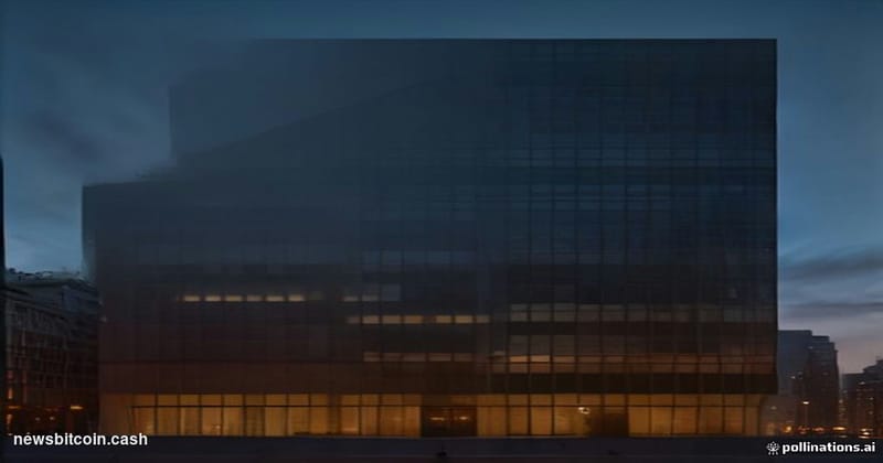 Cinematic photorealistic editorial photograph of the SIX Swiss Exchange headquarters in Zurich, Switzerland, shot from a low 