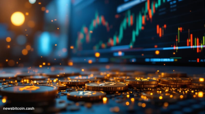 A dramatic cinematic photorealistic editorial photograph showing a massive electronic trading floor or financial district at 