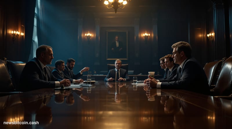 A cinematic photorealistic editorial photograph of the United States Capitol building's Senate chamber entrance, shot from a 